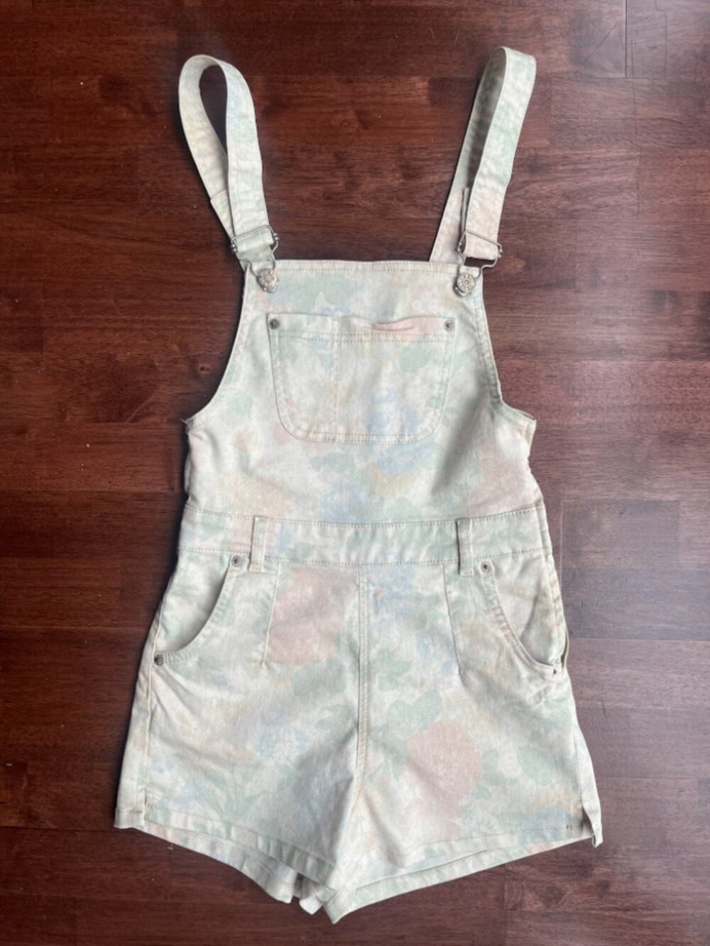 Topshop Denim Overalls Shorts Floral Size 2